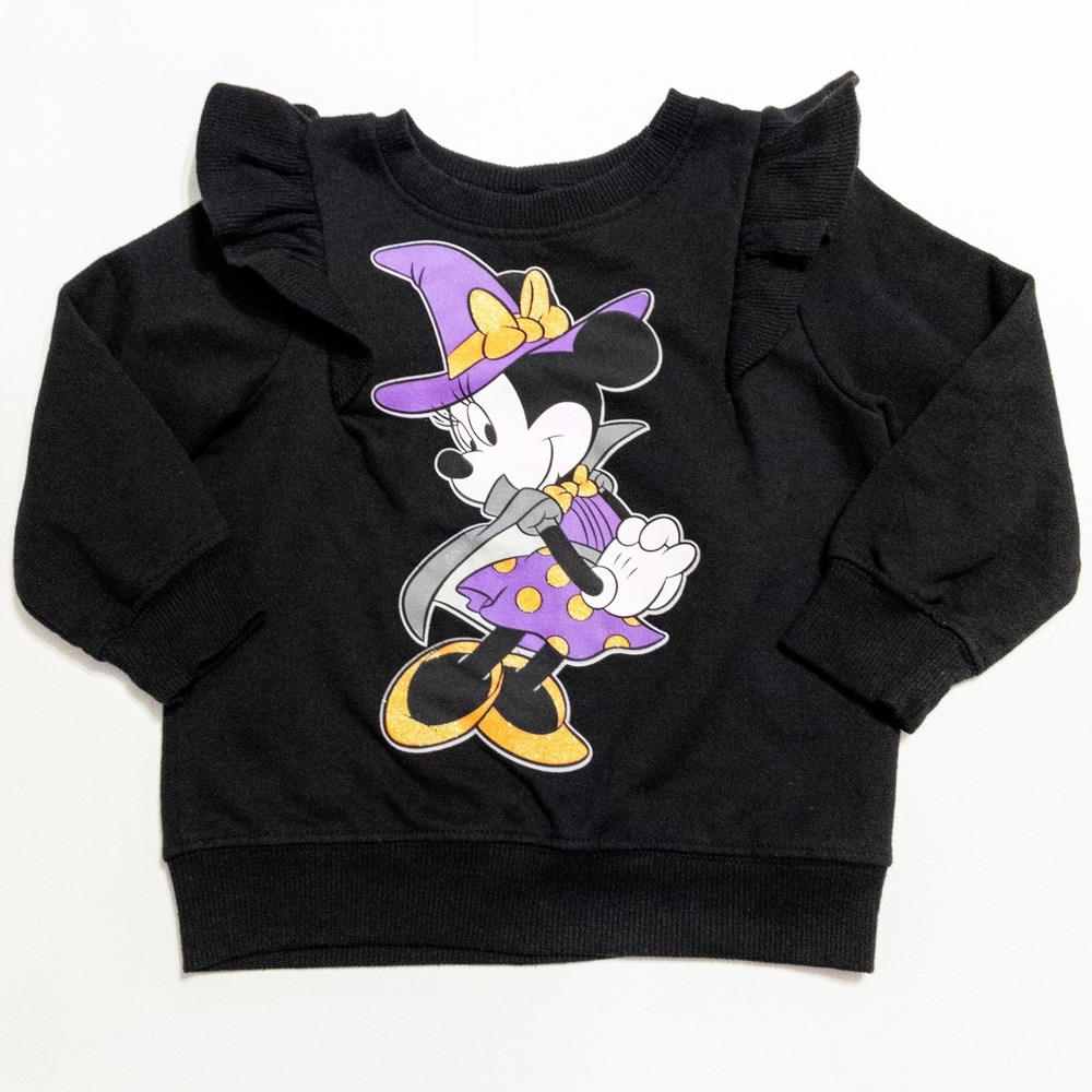Disney Minnie Mouse Halloween Witch Sweatshirt Girls 3T Black Ruffle